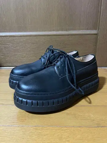 Cat & sofa 블랙 가죽 통굽 레이스업 슈즈