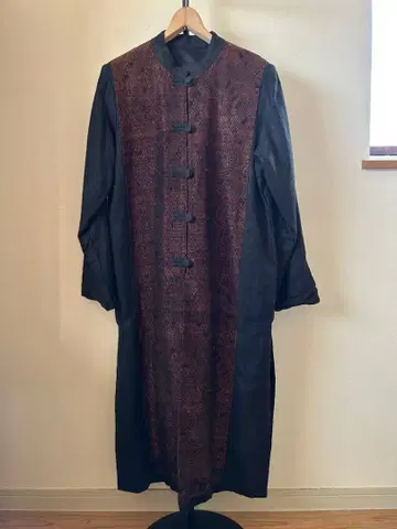 빈티지 차이나 칼라 직조 롱 자켓 구제 의류 에스닉 개성파