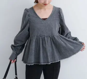 데님 2way 블라우스 그레이 Kastane