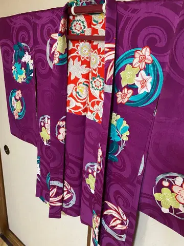 앤티크 긴 겉옷 다이쇼 로망 순수 실크 원단 패턴 깃털 안감도 멋짐