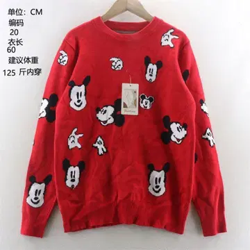 미키마우스 패턴 레드 니트 스웨터