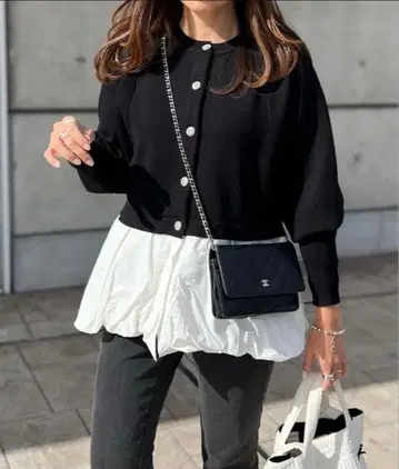 엠마 테일러 비쥬 버튼 벌룬 헴 니트 가디건