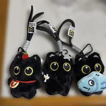 검은 고양이 봉제 인형 키링 백참 귀여운 고양이 3세트