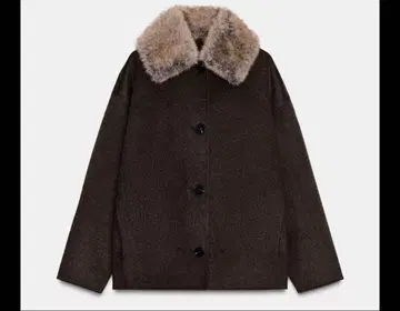 ZARA 인조 모피 카라 부착 울 코트