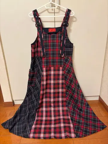 소말리아 이매지네이션 체크 무늬 패치워크 오버롤 스커트