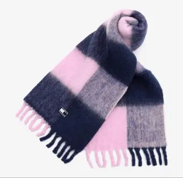 울 혼방 체크 무늬 머플러 핑크