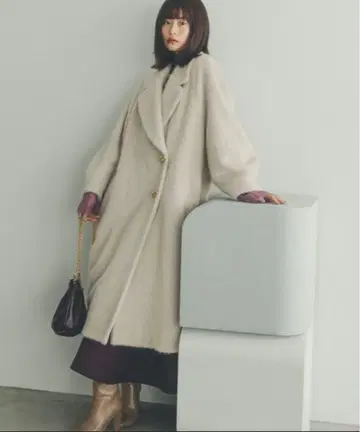 샤기 롱 코트 베이지