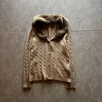 archive grunge fur knit cardigan brown