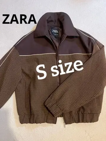 ZARA 블루종 아우터 브라운 체크 무늬