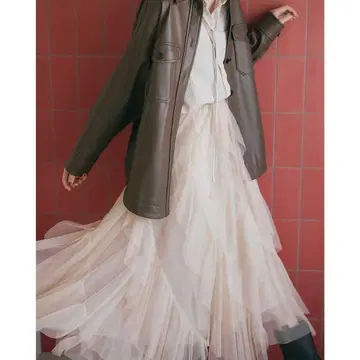 COCO DEAL 튤 스컬 프릴 플레어 스커트