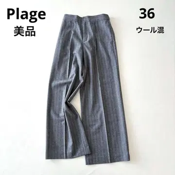 새상품급 Plage 플라주 울 스트라이프 턱 와이드 팬츠