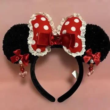 도쿄 디즈니 리조트 미니 귀찌 달린 머리띠 빨간 리본
