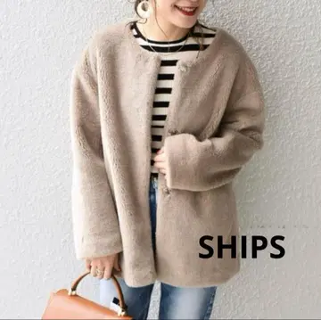 SHIPS 울 보아 숏코트 베이지