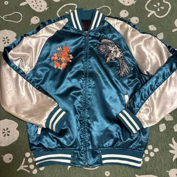 자수 장식 파랑 새틴 스카잔 Japan