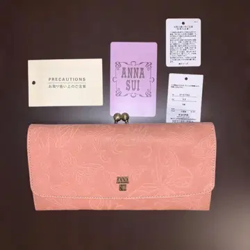 새상품, 안나수이, 핑크, 소가죽, 꽃무늬 엠보, 장지갑
