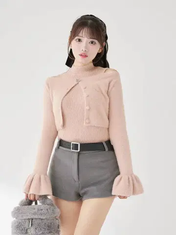 darich 앙상블 샤기 니트탑 핑크