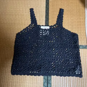 네이비 크로셰 뜨개질 탱크탑