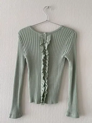 Rene 리브 짜임 민트 그린 긴팔 상의