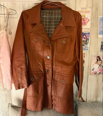 [ 구제 의류 ] 가죽 자켓 카멜 빈티지 레트로 아메카지
