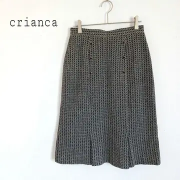 헤링본 무늬 미디 스커트 울 혼방 트위드 골드 라메 가을/겨울 클래식