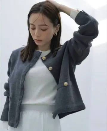 anuans 오리지널 버튼 노카라 니트 자켓