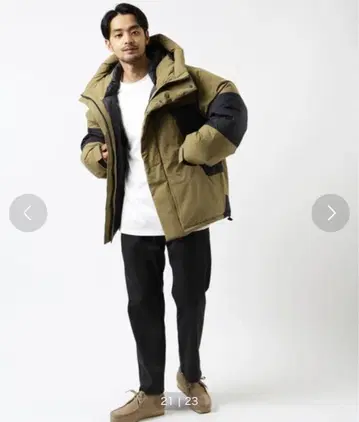 [ 새상품급 ] FIRST DOWN 후드 부착 다운 자켓 카키 XL