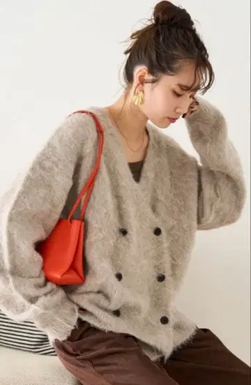 더블 브레스트 샤기 니트 가디건