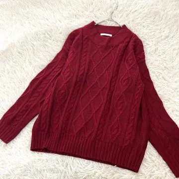 레트로걸 케이블 짜임 하이넥 풀오버 니트 와인 레드 워셔블