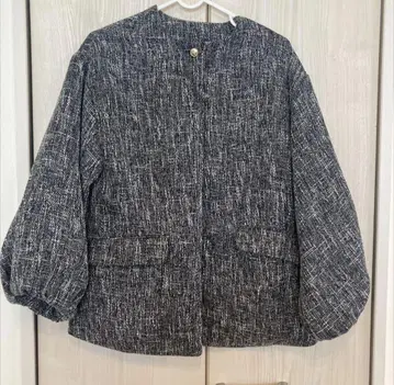 [ 한 번만 착용 ] 노카라 자켓 L 블랙 화이트 트위드