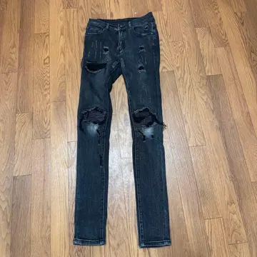 mnml 블랙 스키니 팬츠 데미지 가공