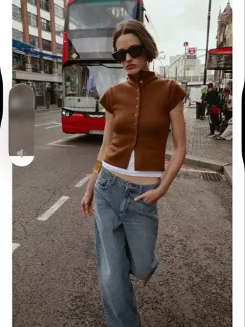 ZARA 브라운 니트탑 반팔 L