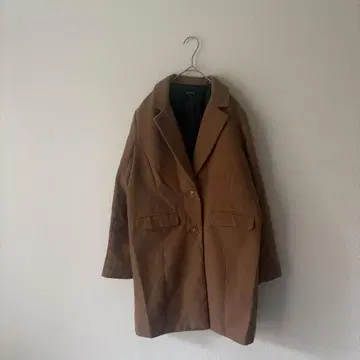 one way 체스터 코트 브라운 안감 스트라이프 AW 아우터 미색