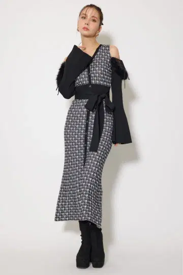 rienda many way 인조 모피 자카드 니트 원피스