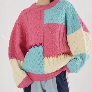 로데오 크라운즈 패치워크 니트 스웨터