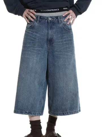 MASONPRINCE 메조프린스 하프 크롭 데님 블루