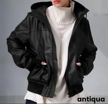antiqua 안티카 페이크 레더 라이더 자켓 아우터