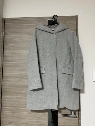 ELLE 후드 부착 그레이 롱 코트