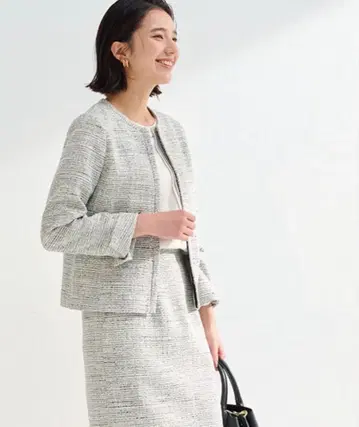 그린 라벨 릴랙싱 트위드 노카라 자켓 36