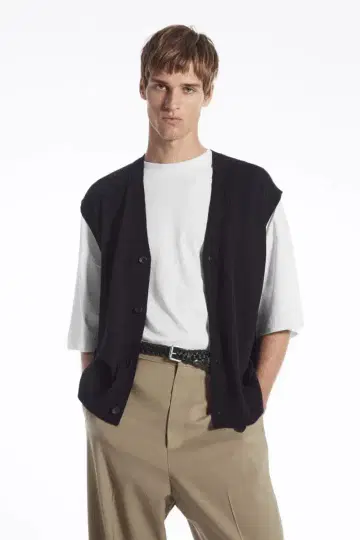 (미사용/사이즈 L) COS 버튼 메리노울 베스트 네이비