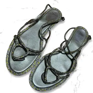 Rene Caovilla 글리터 큐빅 주얼 플랫 샌들