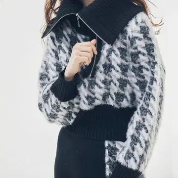 Riu 하운드투스 체크 패턴 니트 셋업 블랙 R