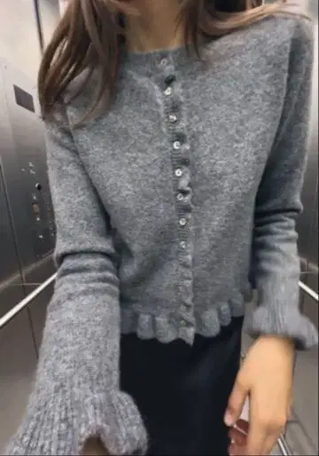 ZARA 프릴 니트 가디건 그레이