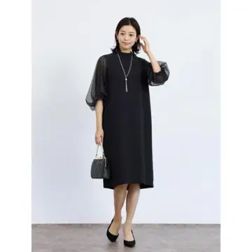 FENNEL 시스루 퍼프 슬리브 미니 드레스 블랙