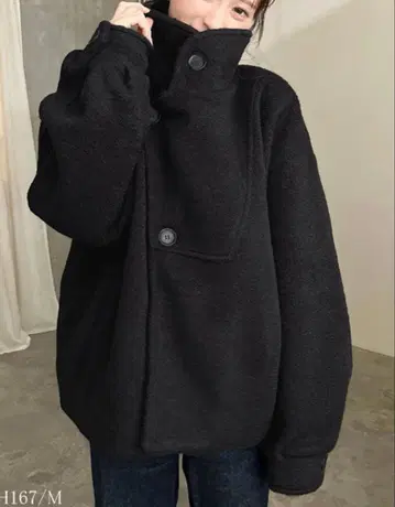 울 라이크 링 니트 스탠드 칼라 코트