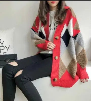 니트 가디건 여성용 루즈핏 V넥