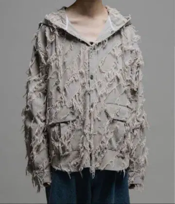 casper john 프린지 데님 후드티