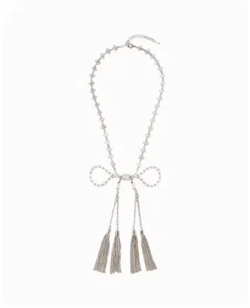 타나카 다이스케 crystal ribbon chain necklace