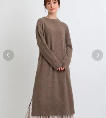 인디비 야크 혼방 38 사이즈 워셔블 니트 롱 원피스 슬릿 베이지