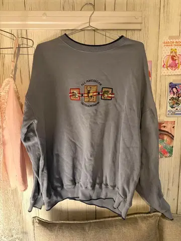 [ 구제 의류 ] 맨투맨 스카이블루 빈티지 아메카지