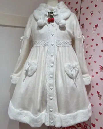 흔들흔들 딸기 토끼 귀 코트 원피스 아이보리